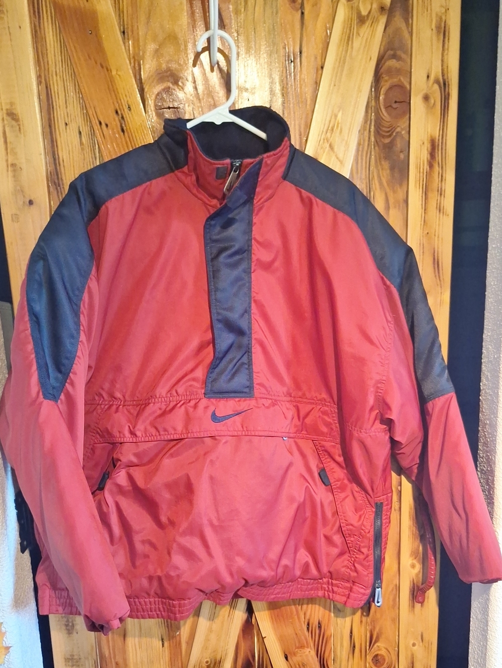 Vintage 90s Nike Mens Red Puffer Half Zip Winter Puffer Coat Size Large
